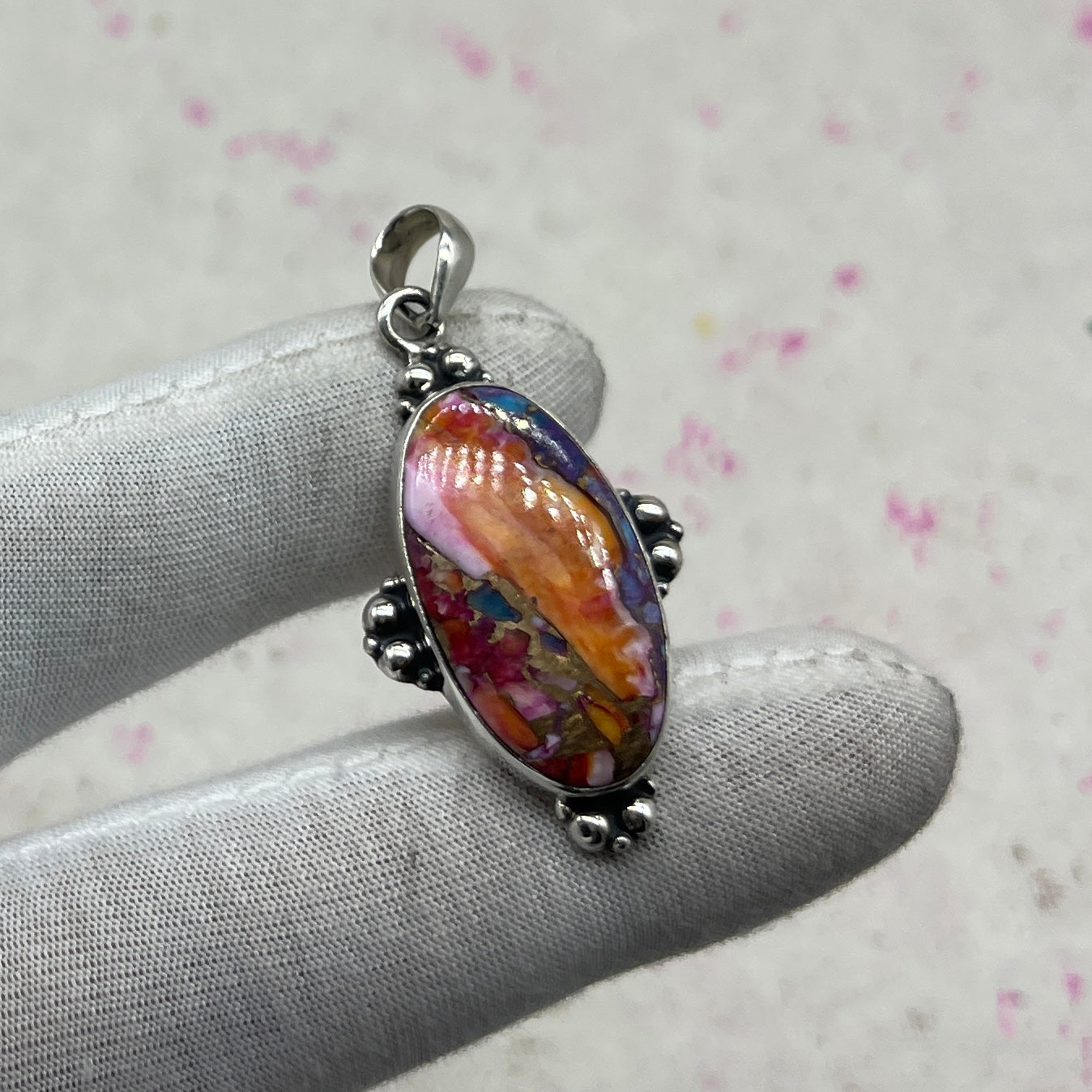 Spiny Oyster Turquoise 925 Sterling Silver Pendant – Handmade Designer Jewelry