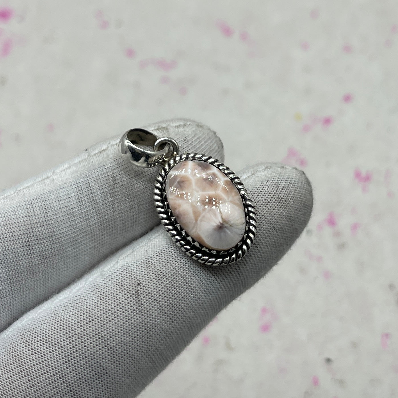Pink Larimar 925 Sterling Silver Pendant – Handmade Bohemian Jewelry