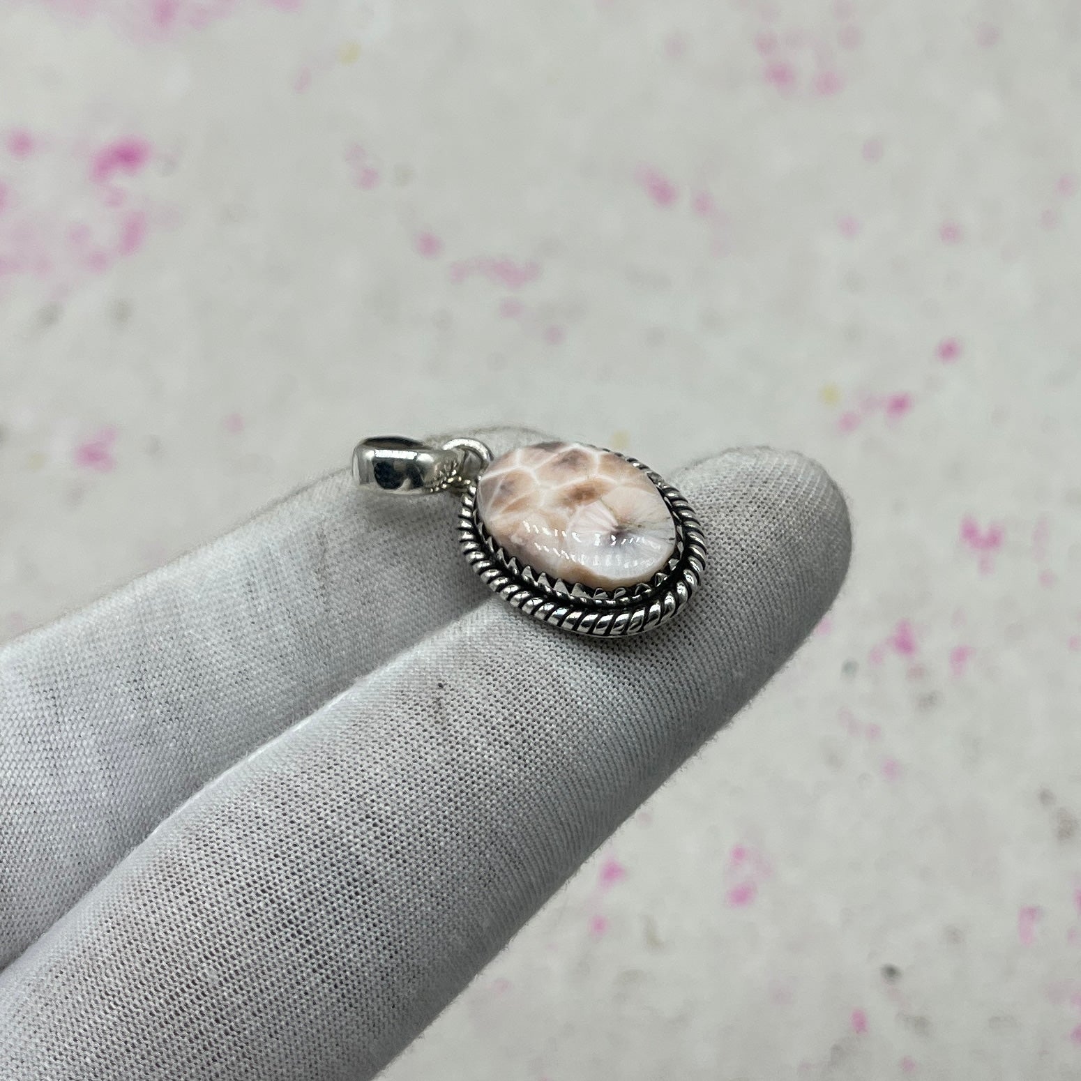 Pink Larimar 925 Sterling Silver Pendant – Handmade Bohemian Jewelry