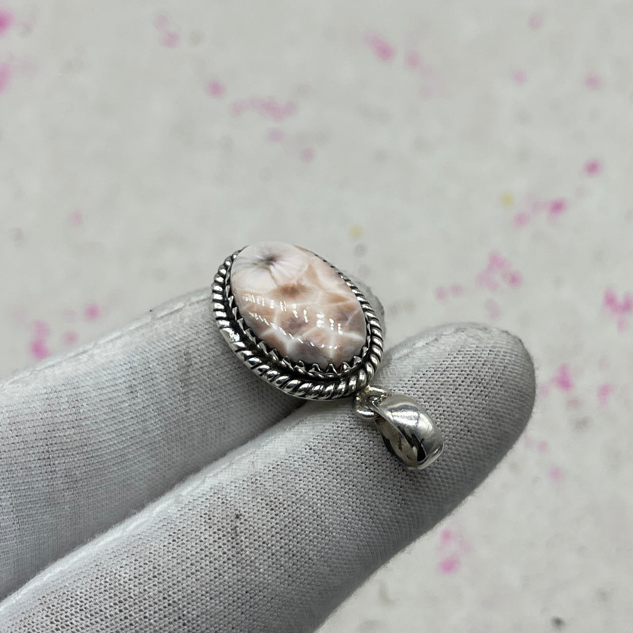 Pink Larimar 925 Sterling Silver Pendant – Handmade Bohemian Jewelry