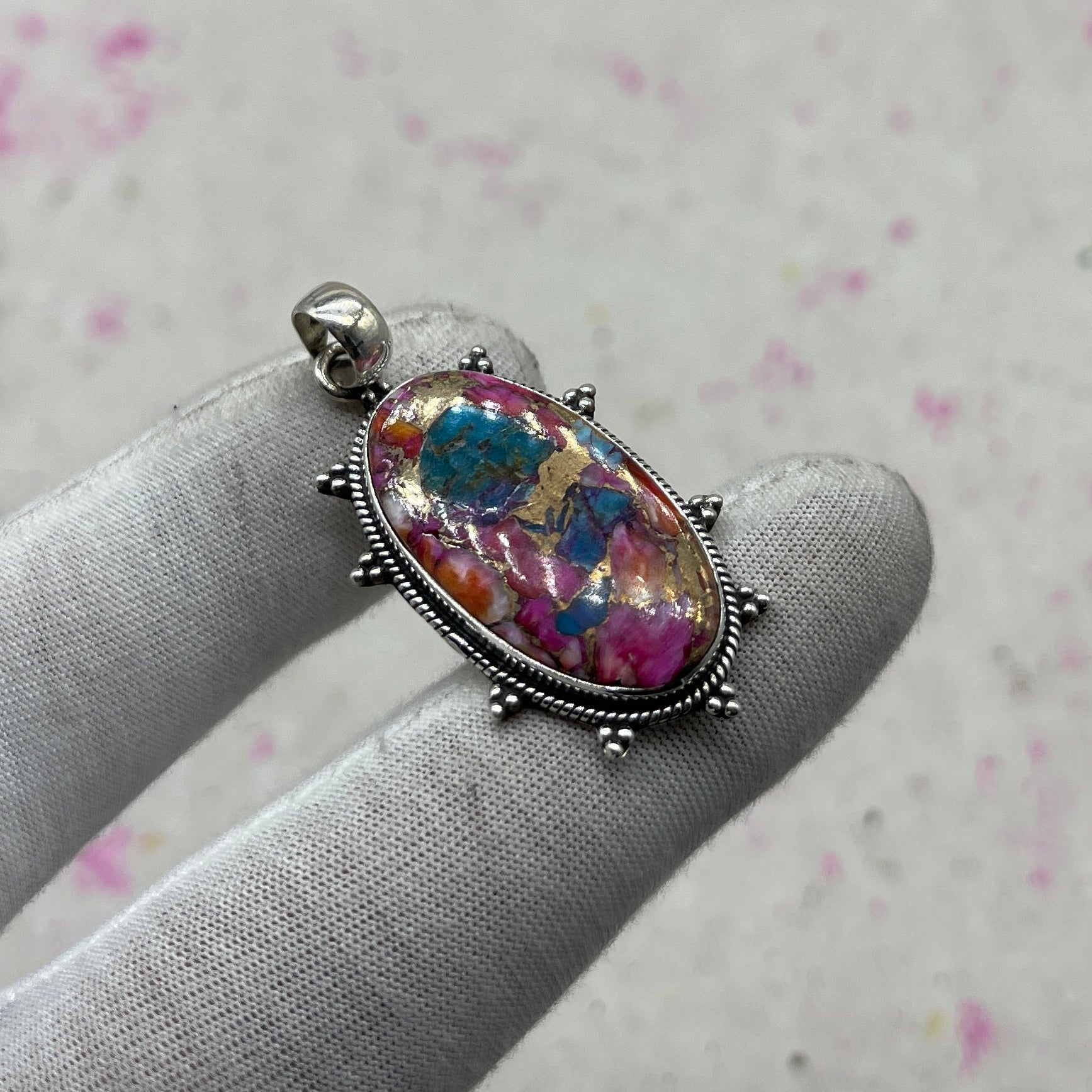 Spiny Oyster Turquoise 925 Sterling Silver Pendant – Boho Southwestern Pendant