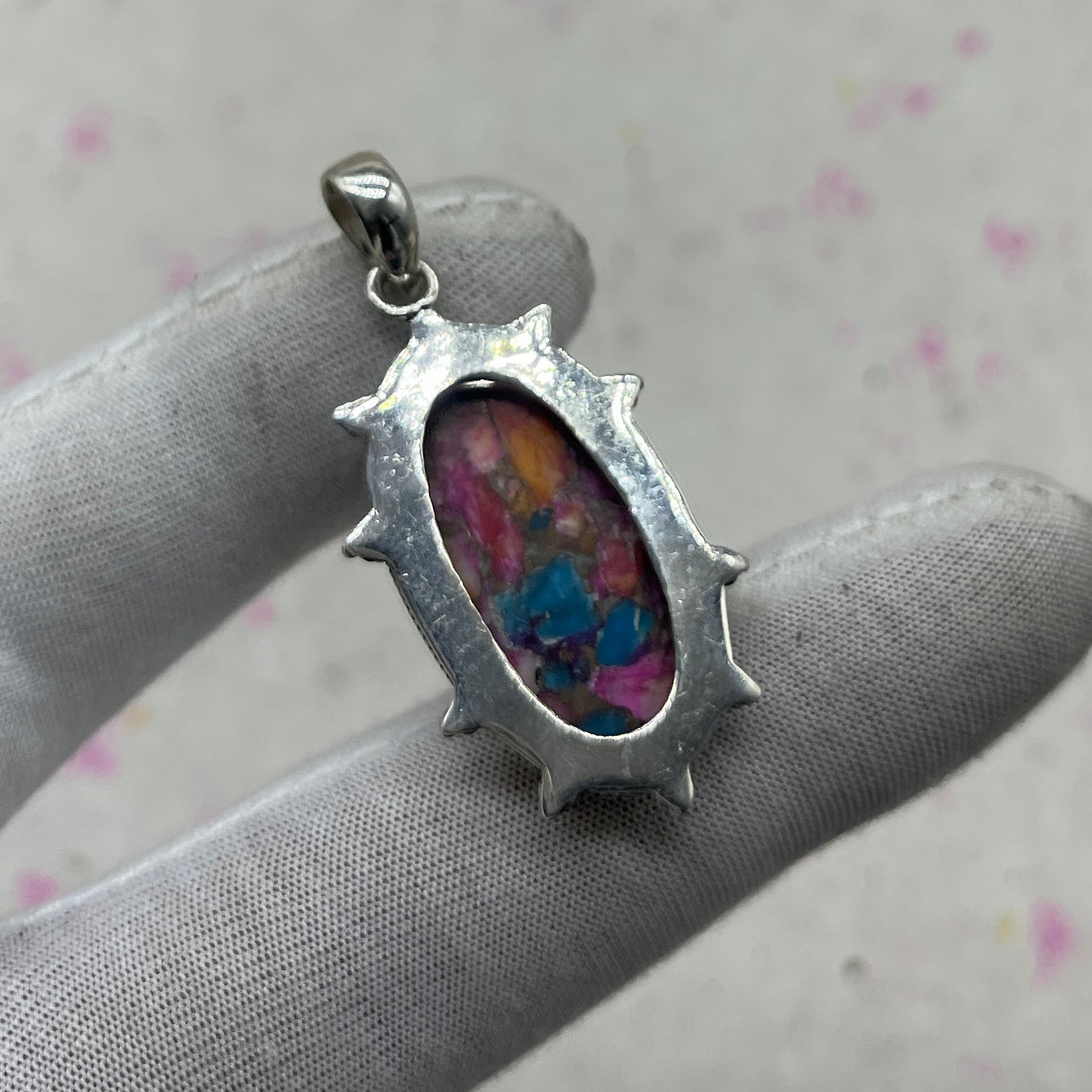 Spiny Oyster Turquoise 925 Sterling Silver Pendant – Boho Southwestern Pendant