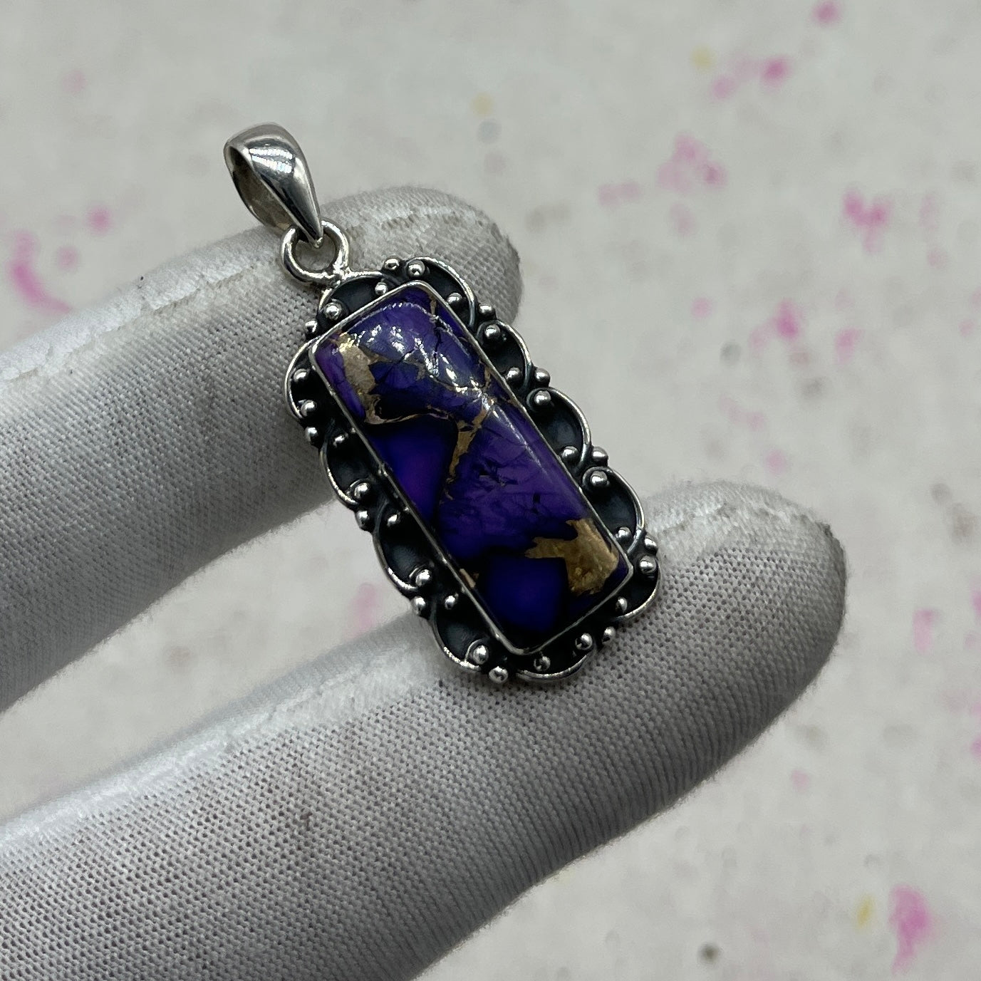 Purple Mohave Turquoise 925 Sterling Silver Pendant – Handmade Bohemian Jewelry