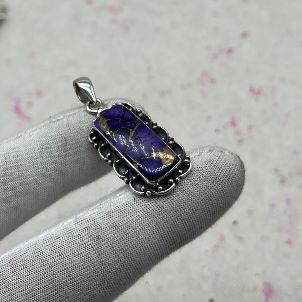Purple Mohave Turquoise 925 Sterling Silver Pendant – Handmade Bohemian Jewelry