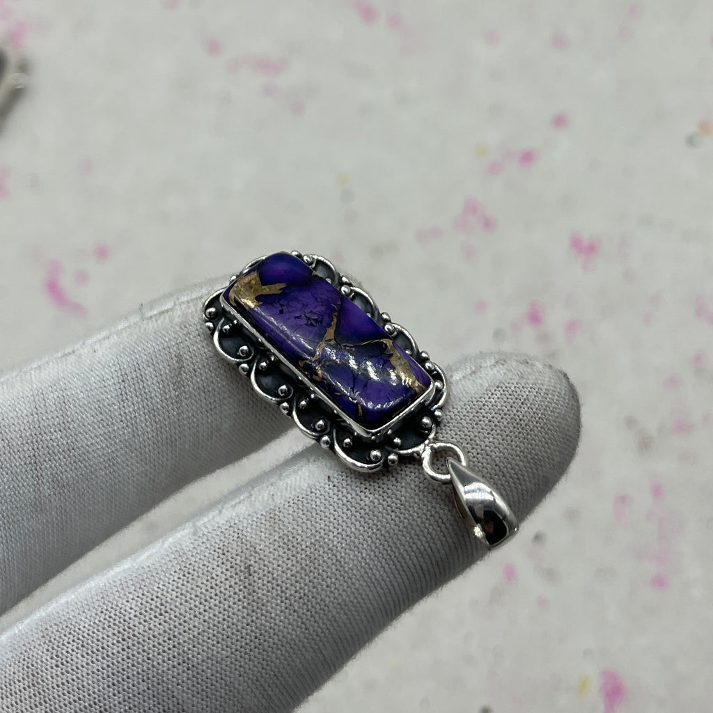 Purple Mohave Turquoise 925 Sterling Silver Pendant – Handmade Bohemian Jewelry