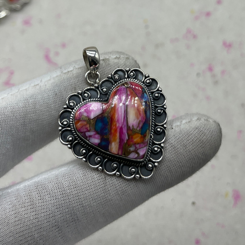 Spiny Oyster Turquoise 925 Sterling Silver Pendant – Handmade Southwestern Jewelry