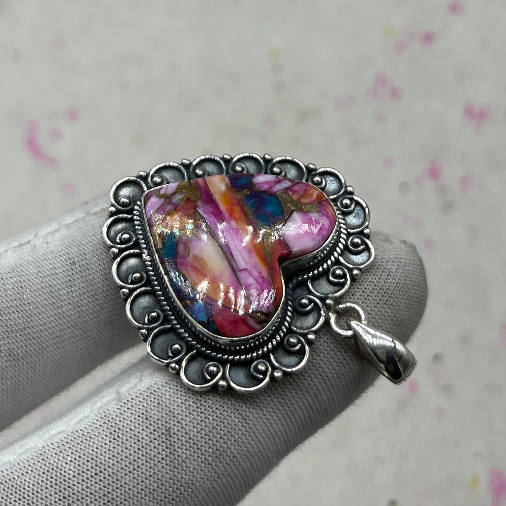 Spiny Oyster Turquoise 925 Sterling Silver Pendant – Handmade Southwestern Jewelry