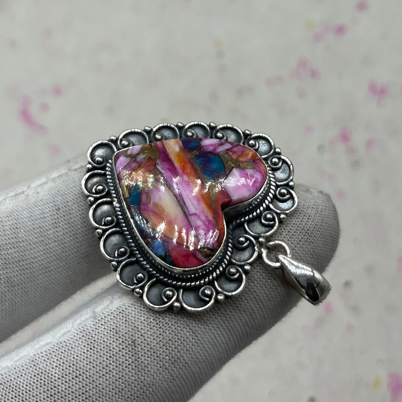 Spiny Oyster Turquoise 925 Sterling Silver Pendant – Handmade Southwestern Jewelry