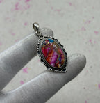Pink Dahlia Turquoise 925 Sterling Silver Pendant – Handmade Bohemian Jewelry