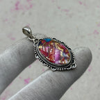 Pink Dahlia Turquoise 925 Sterling Silver Pendant – Handmade Bohemian Jewelry