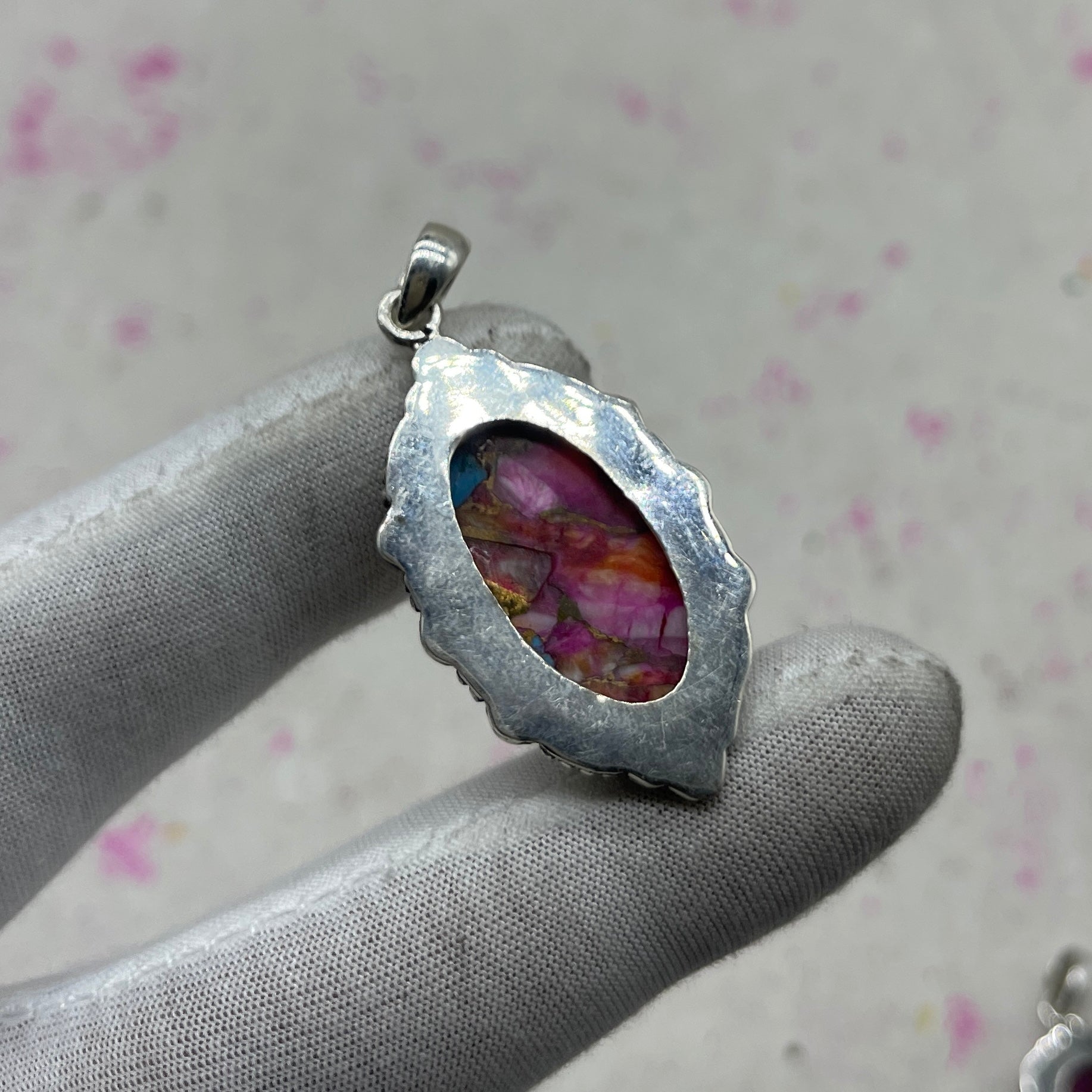 Pink Dahlia Turquoise 925 Sterling Silver Pendant – Handmade Bohemian Jewelry