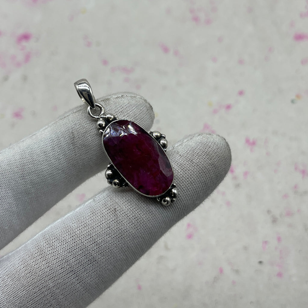 Ruby 925 Sterling Silver Pendant – Elegant Bohemian Silver Jewelry