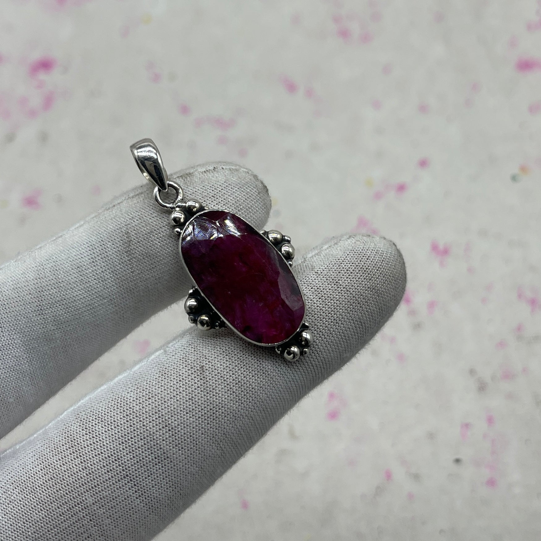 Ruby 925 Sterling Silver Pendant – Elegant Bohemian Silver Jewelry