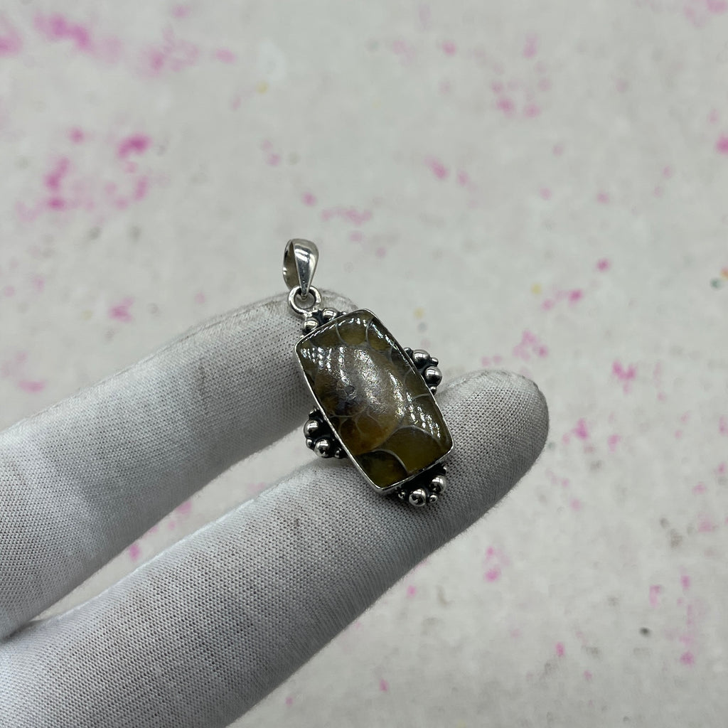 Ammonite Shell 925 Sterling Silver Pendant – Fossil Handmade Boho Jewelry