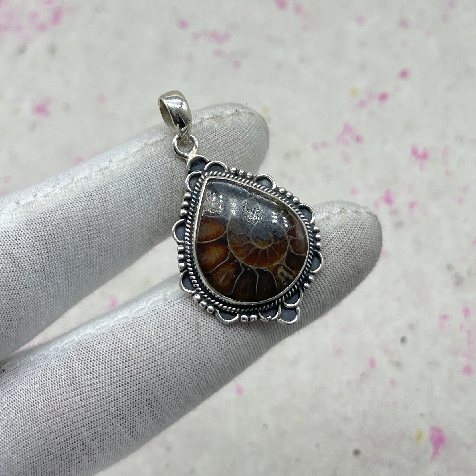 Ammonite Shell 925 Sterling Silver Pendant – Unique Artisan Fossil Pendant