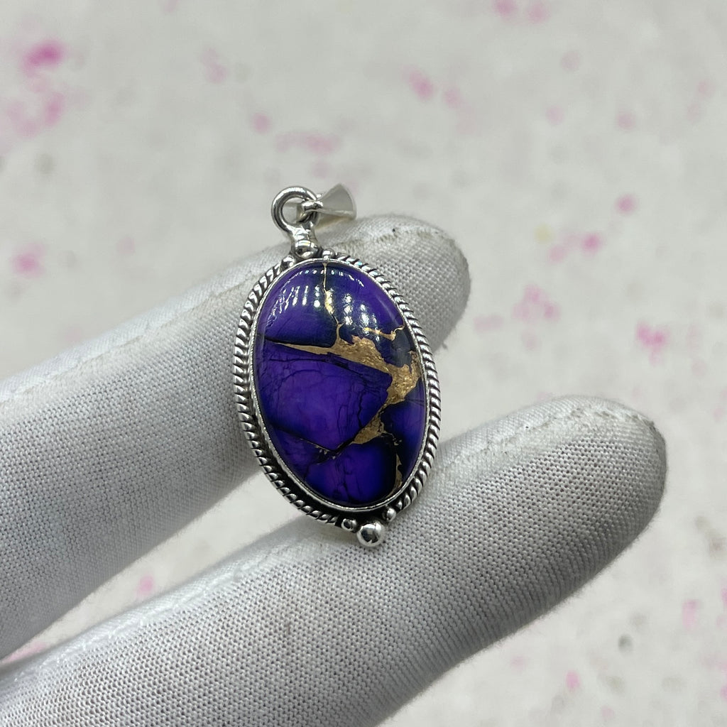 Purple Mohave Turquoise 925 Sterling Silver Pendant – Handmade Bohemian Jewelry