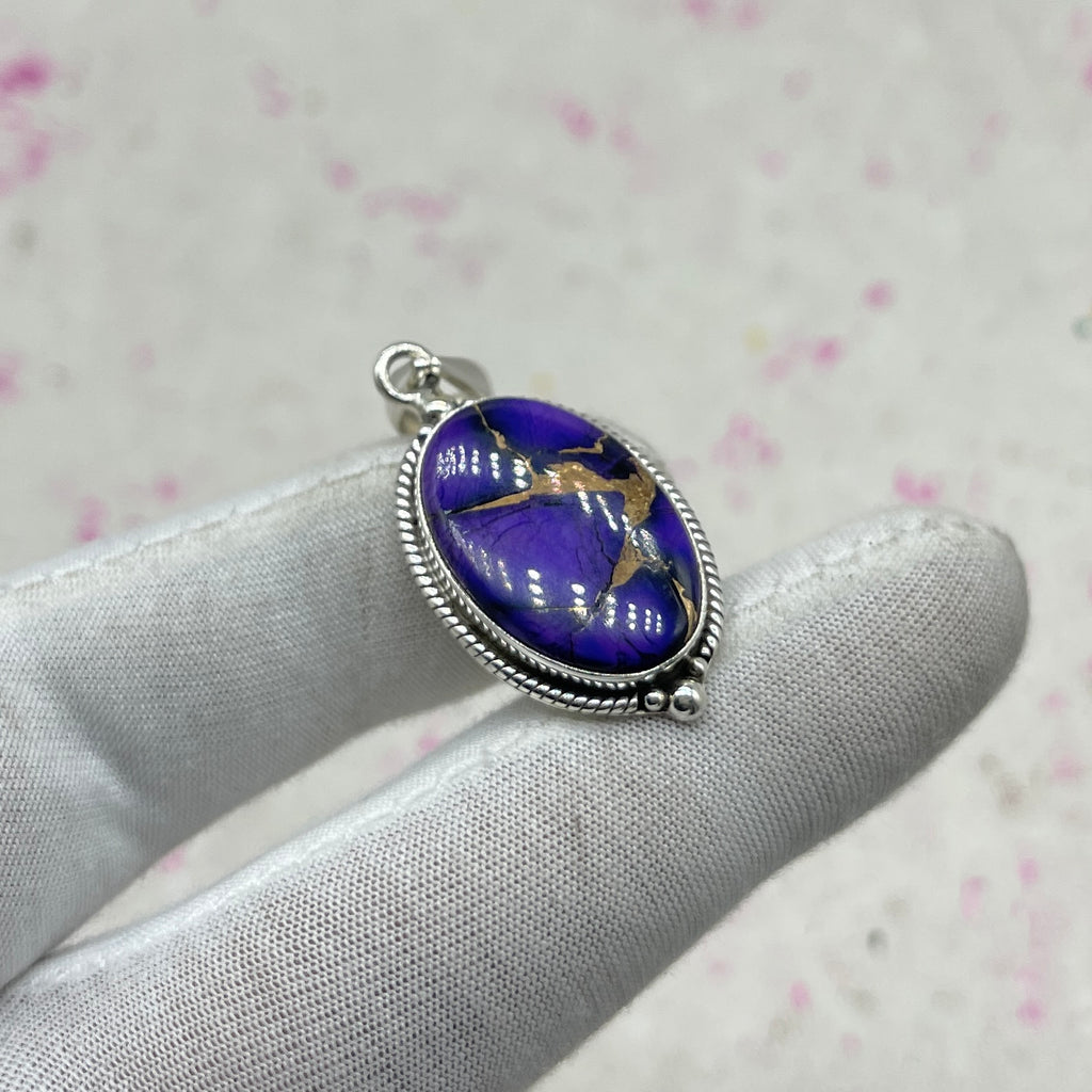 Purple Mohave Turquoise 925 Sterling Silver Pendant – Handmade Bohemian Jewelry