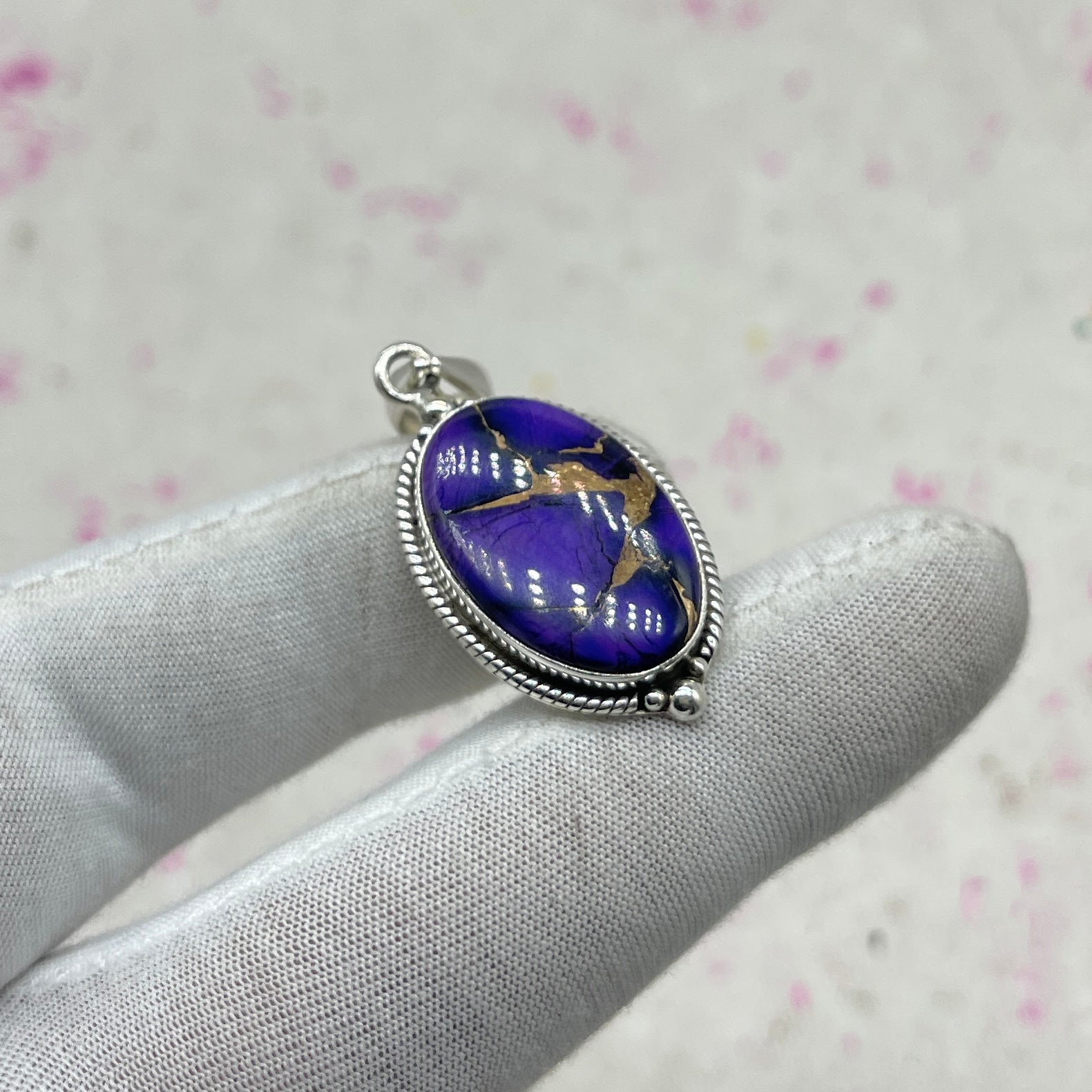 Purple Mohave Turquoise 925 Sterling Silver Pendant – Handmade Bohemian Jewelry