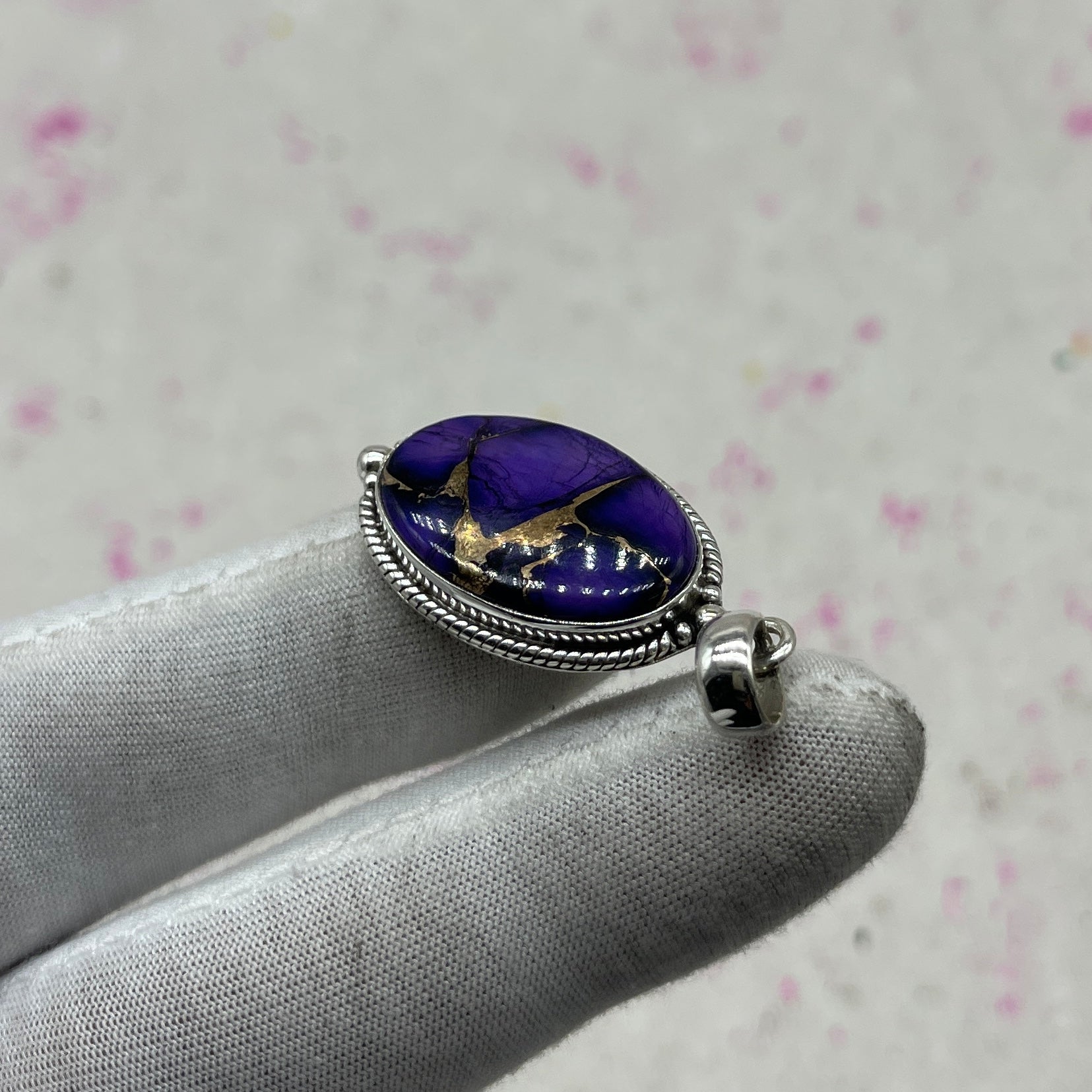 Purple Mohave Turquoise 925 Sterling Silver Pendant – Handmade Bohemian Jewelry