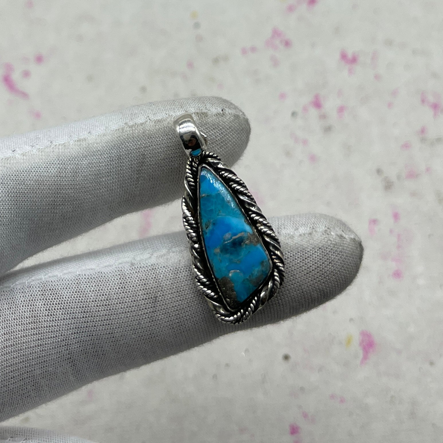 Blue Mohave Turquoise 925 Sterling Silver Pendant – Handmade Nepali Bohemian Southwestern Jewelry