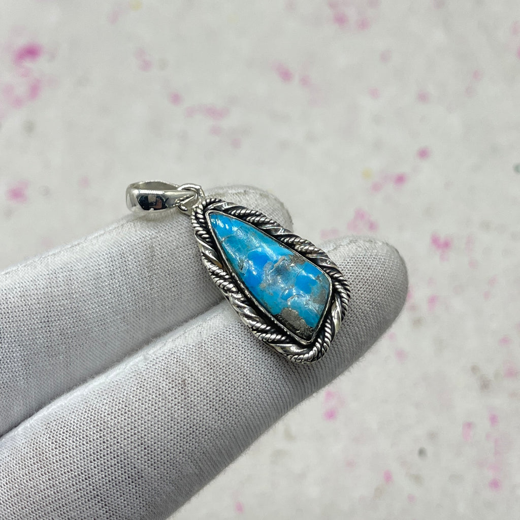 Blue Mohave Turquoise 925 Sterling Silver Pendant – Handmade Nepali Bohemian Southwestern Jewelry