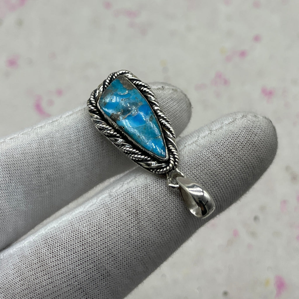 Blue Mohave Turquoise 925 Sterling Silver Pendant – Handmade Nepali Bohemian Southwestern Jewelry