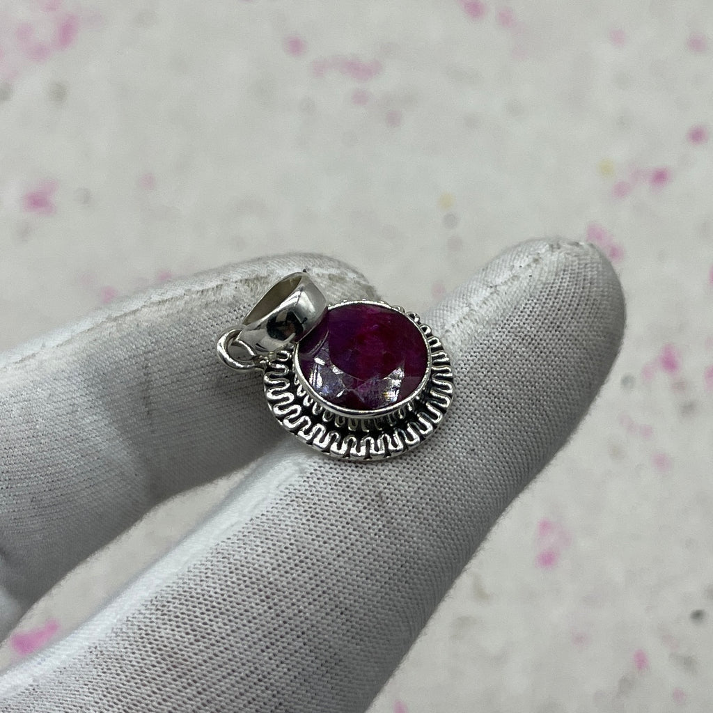 Dyed Ruby 925 Sterling Silver Pendant – Handmade Artisan Boho Designer Jewelry