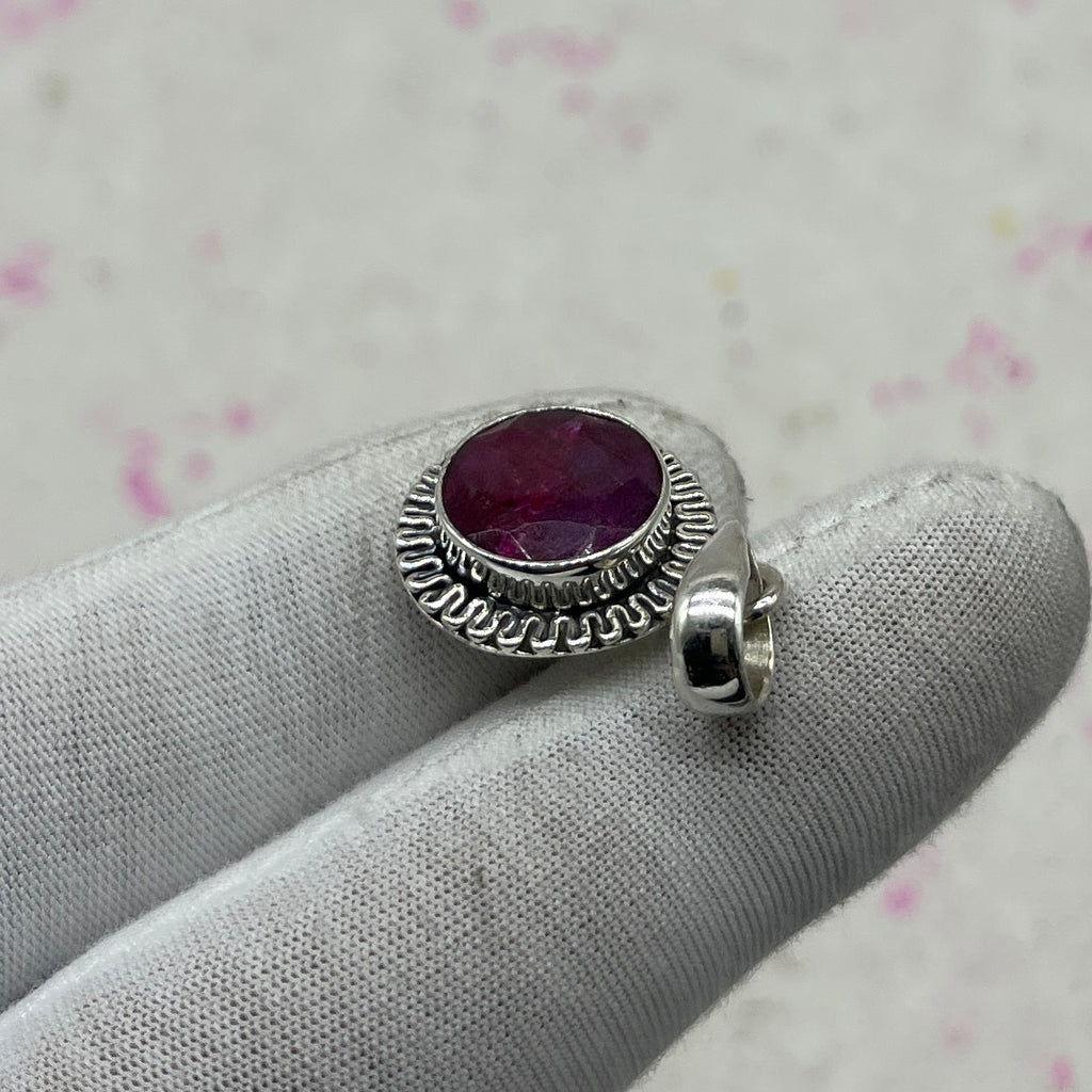 Dyed Ruby 925 Sterling Silver Pendant – Handmade Artisan Boho Designer Jewelry