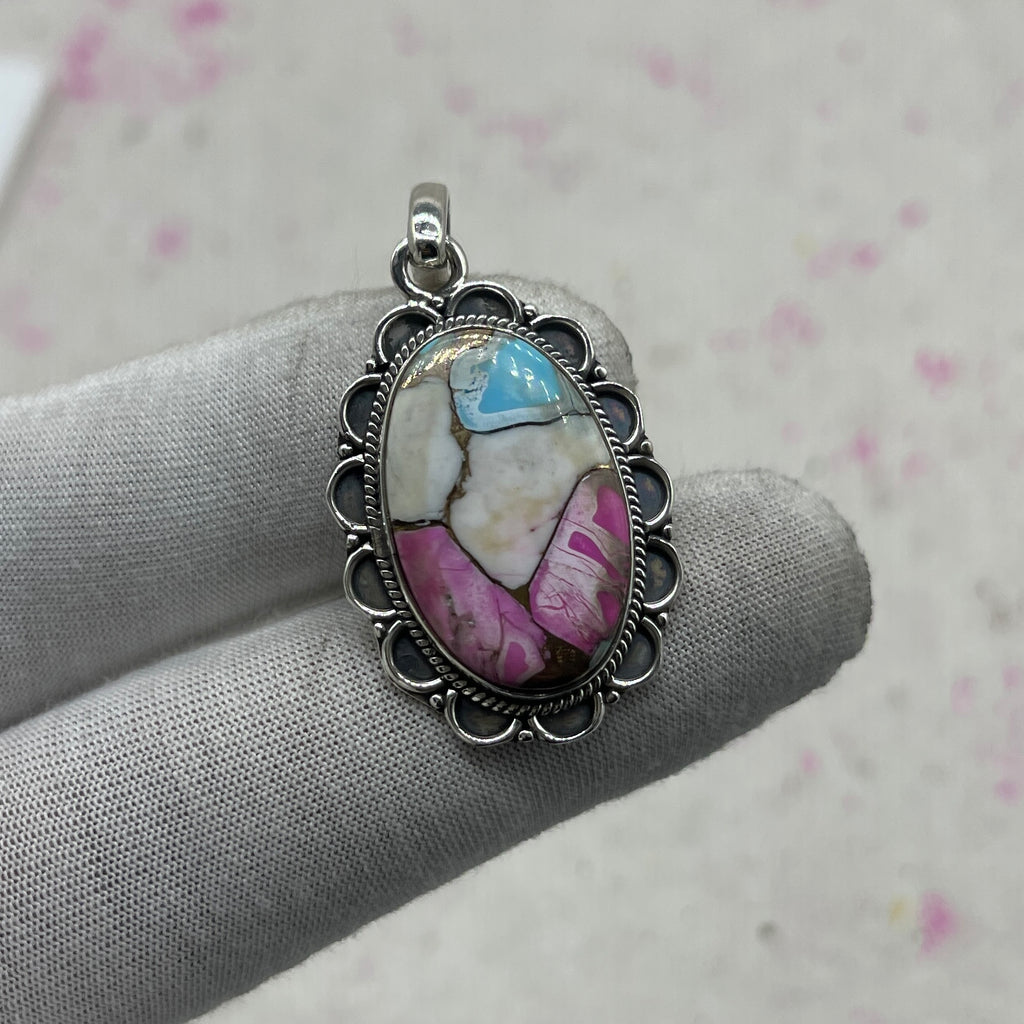 Cotton Candy Turquoise 925 Sterling Silver Pendant – Handmade Designer Jewelry
