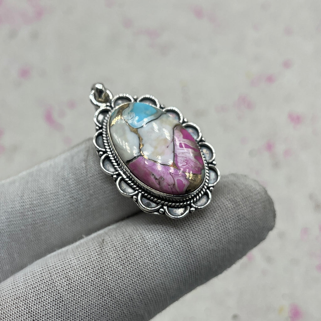 Cotton Candy Turquoise 925 Sterling Silver Pendant – Handmade Designer Jewelry