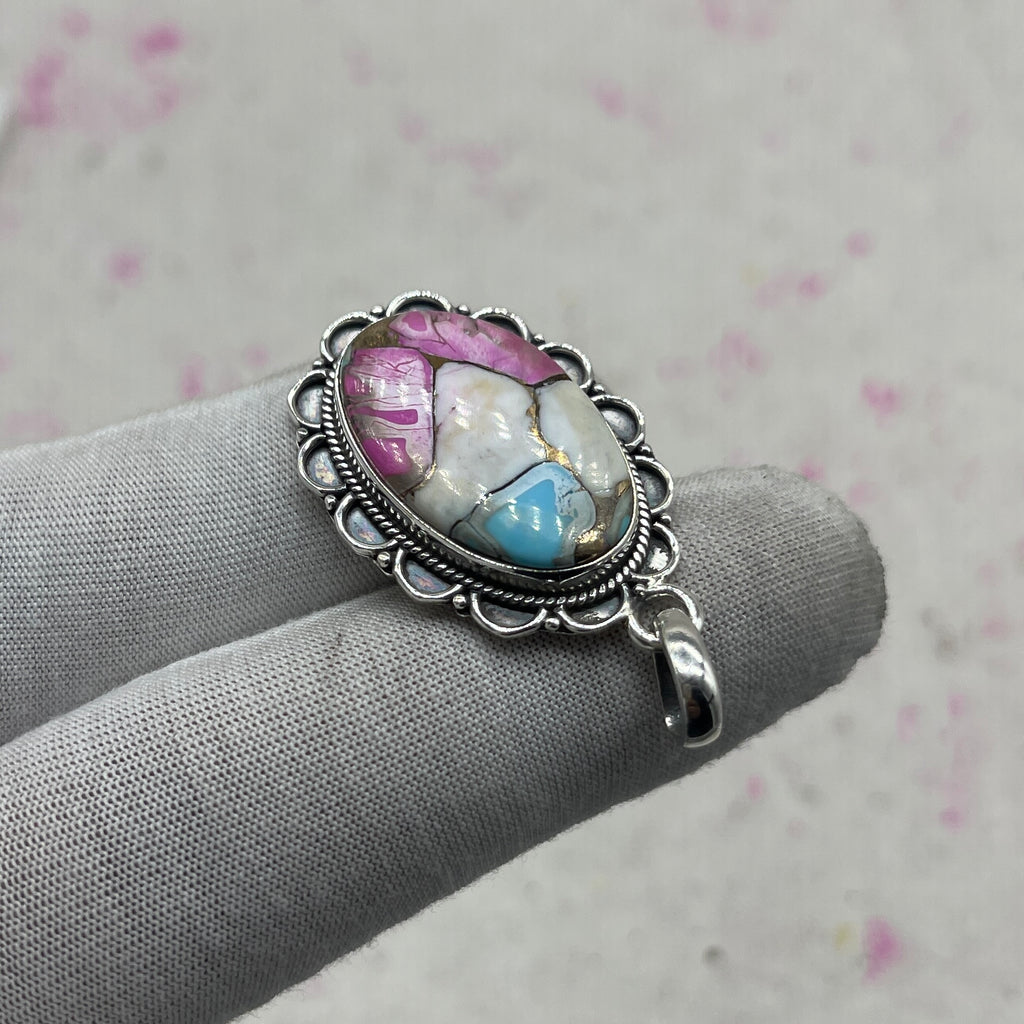 Cotton Candy Turquoise 925 Sterling Silver Pendant – Handmade Designer Jewelry