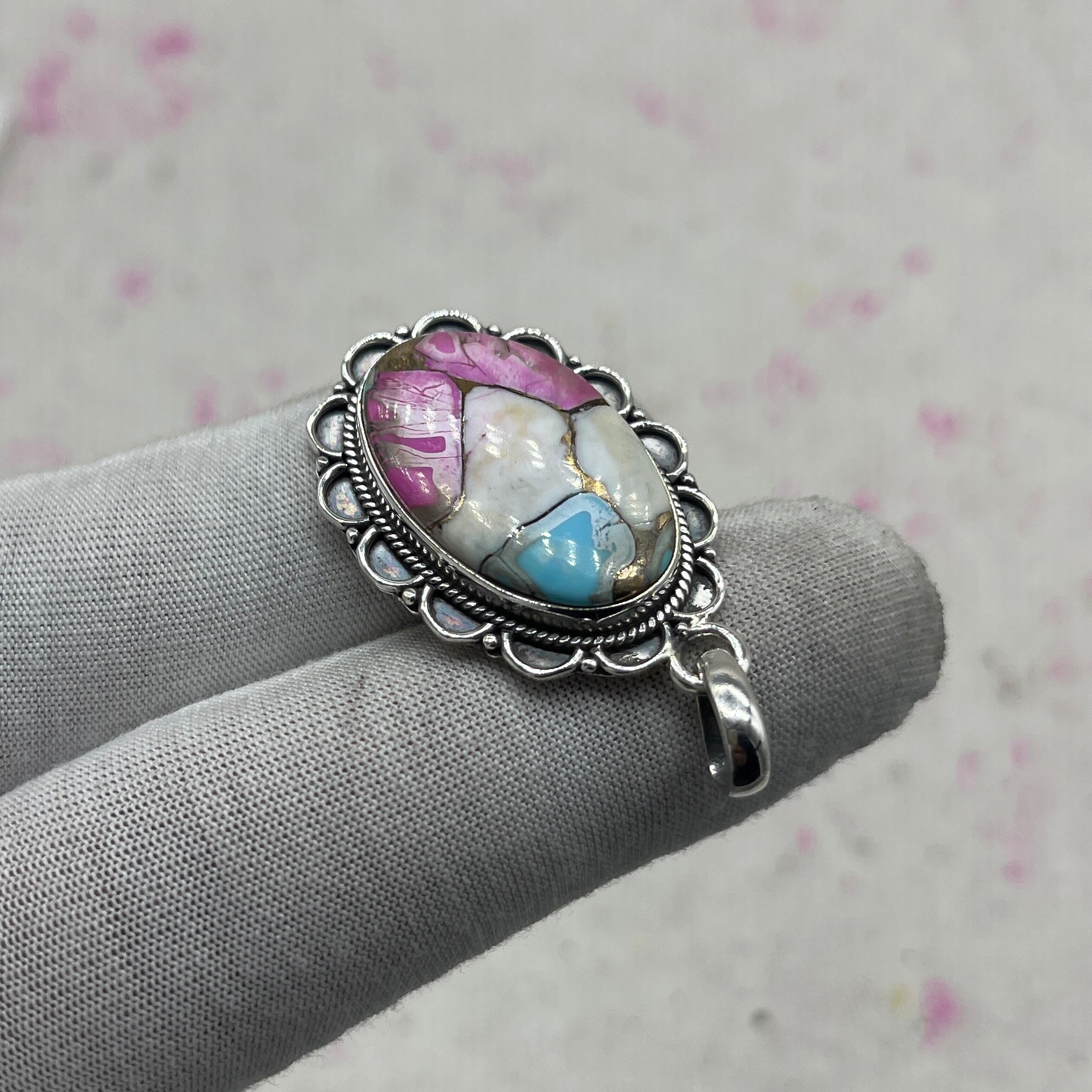 Cotton Candy Turquoise 925 Sterling Silver Pendant – Handmade Designer Jewelry