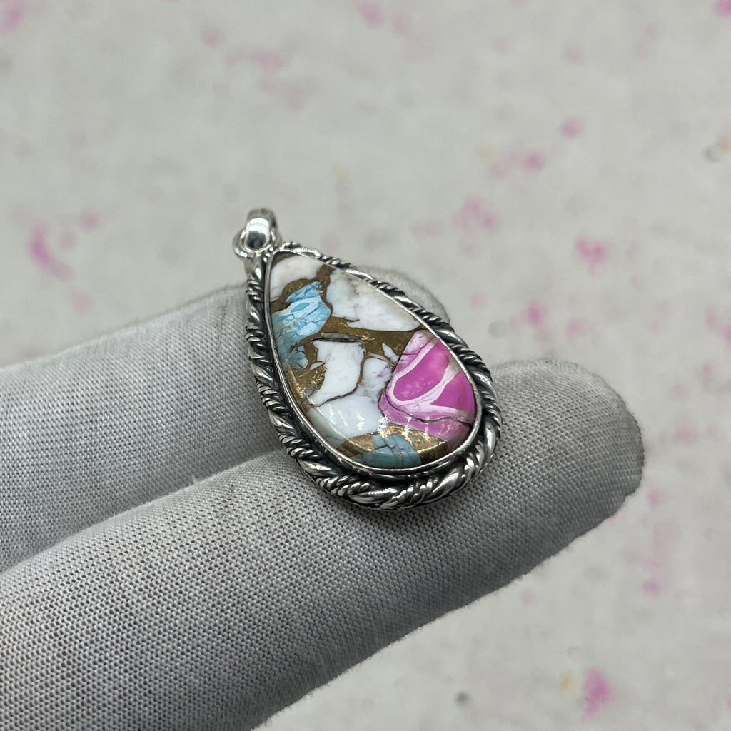 Cotton Candy Turquoise 925 Sterling Silver Pendant – Handmade Nepali Bohemian Statement Jewelry