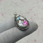 Cotton Candy Turquoise 925 Sterling Silver Pendant – Handmade Nepali Bohemian Statement Jewelry