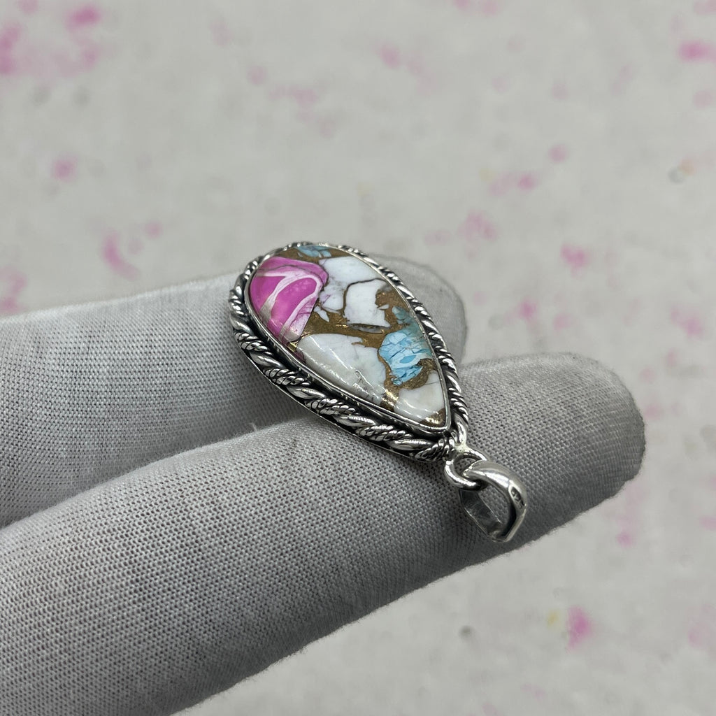 Cotton Candy Turquoise 925 Sterling Silver Pendant – Handmade Nepali Bohemian Statement Jewelry