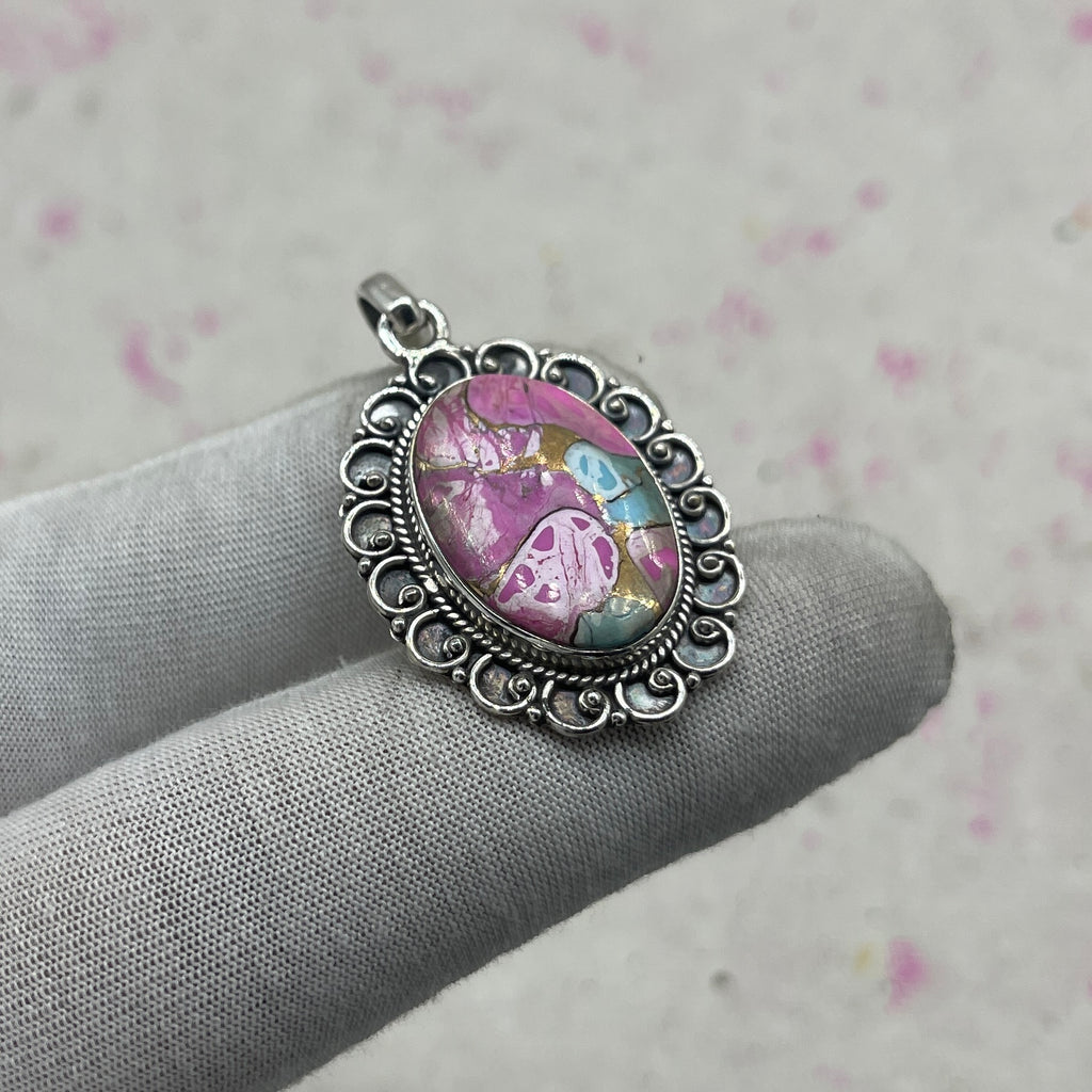 Cotton Candy Turquoise 925 Sterling Silver Pendant – Bohemian Festival Jewelry