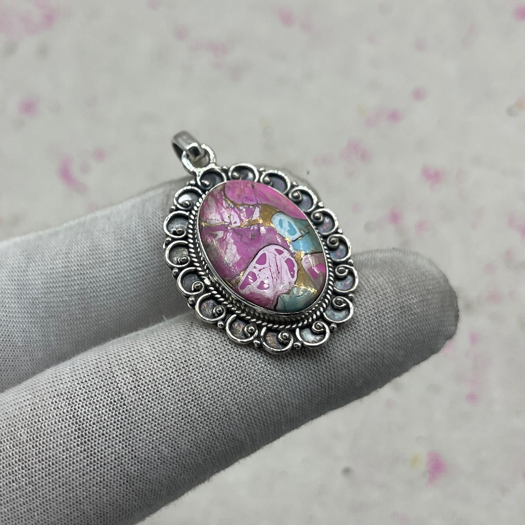 Cotton Candy Turquoise 925 Sterling Silver Pendant – Bohemian Festival Jewelry
