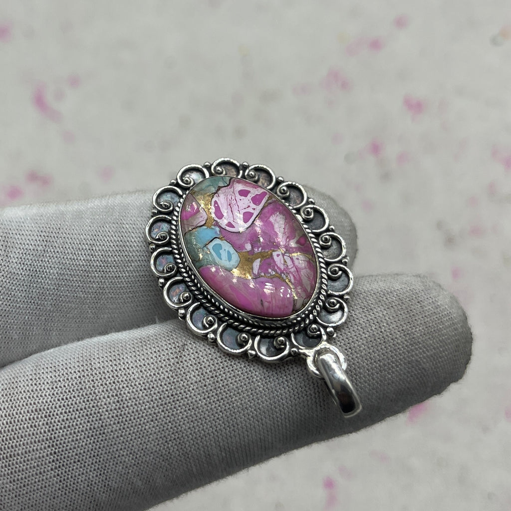 Cotton Candy Turquoise 925 Sterling Silver Pendant – Bohemian Festival Jewelry
