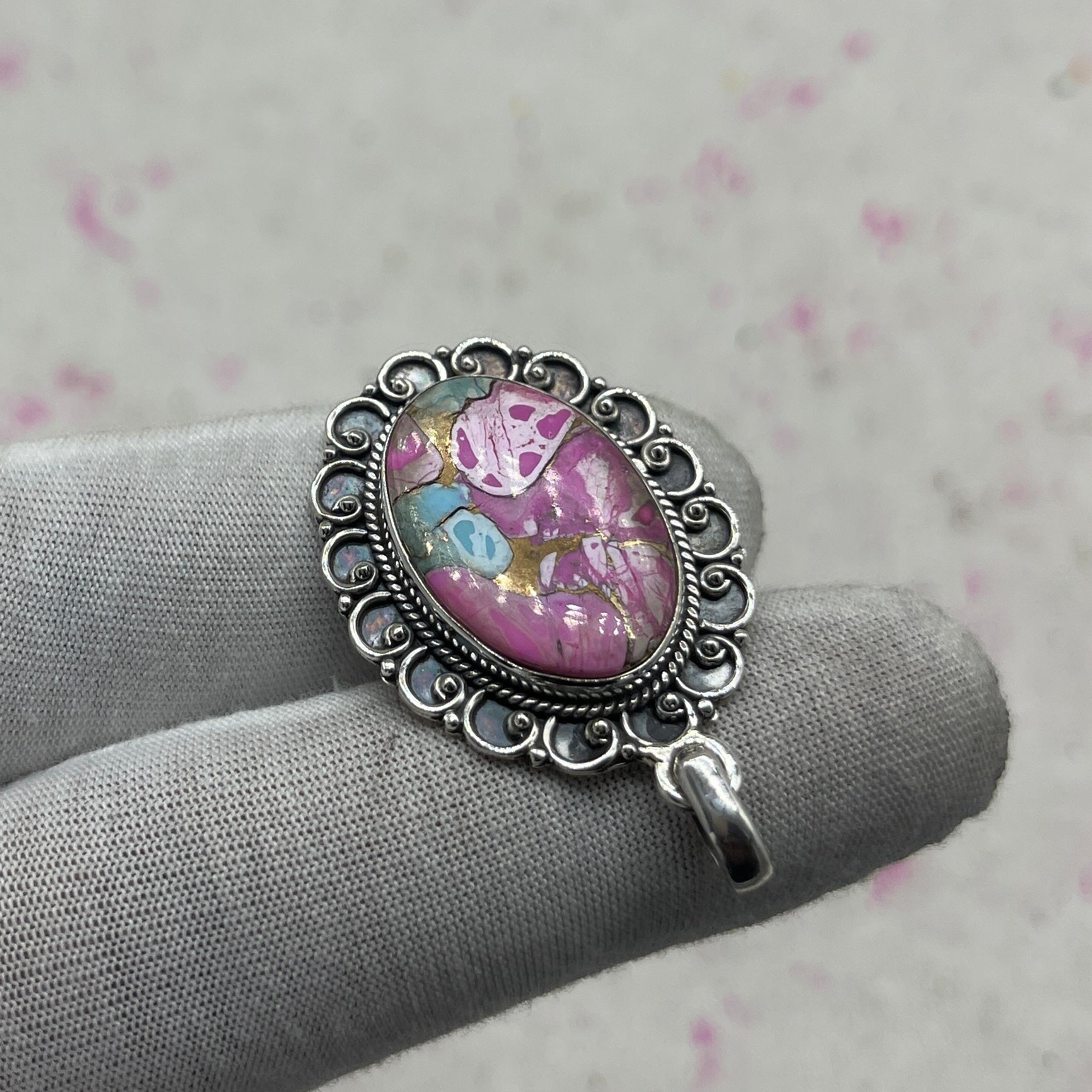 Cotton Candy Turquoise 925 Sterling Silver Pendant – Bohemian Festival Jewelry