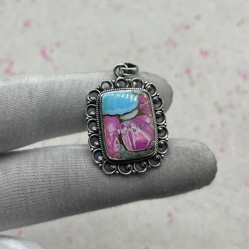Cotton Candy Turquoise 925 Sterling Silver Pendant – Artisan Boho Southwestern Style Jewelry