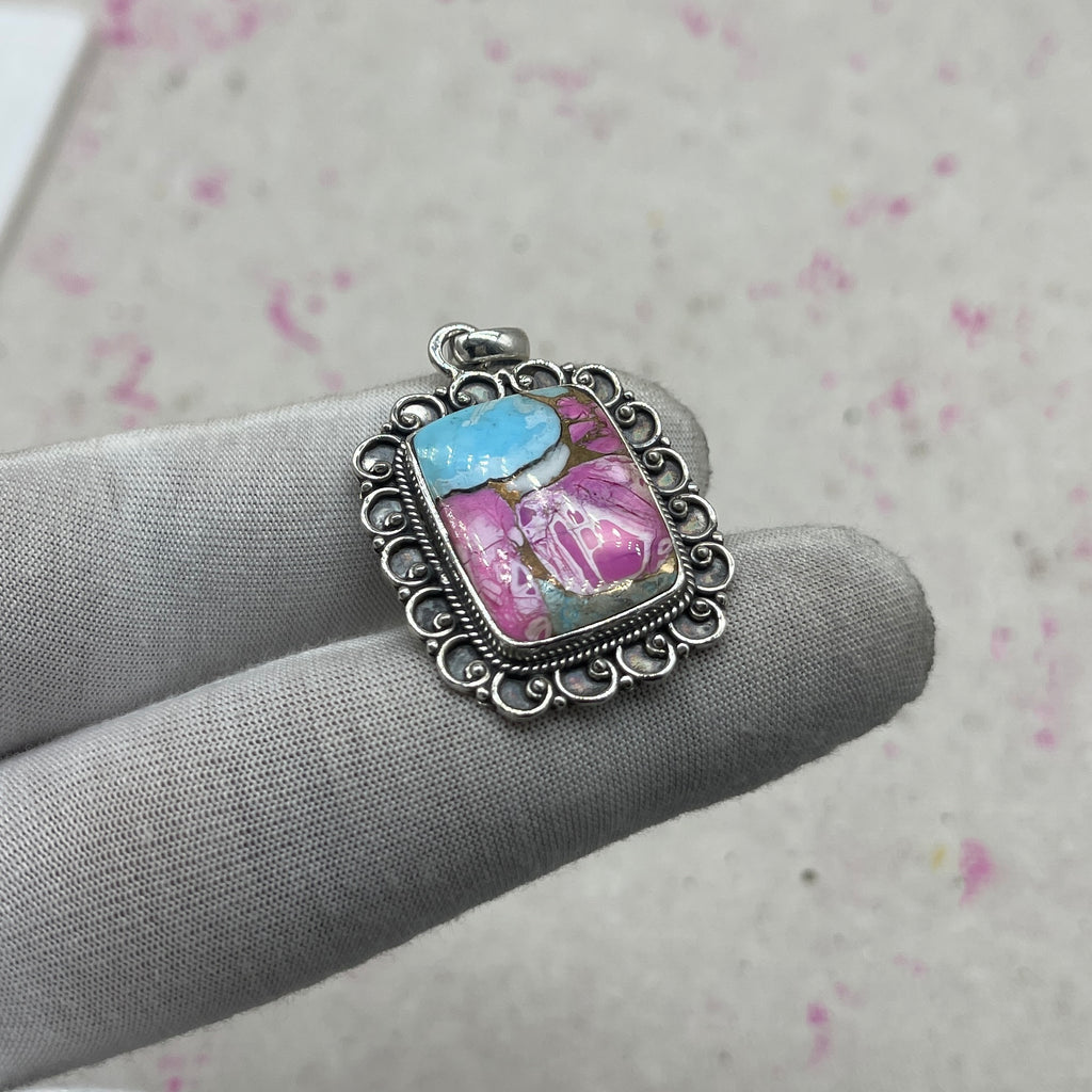 Cotton Candy Turquoise 925 Sterling Silver Pendant – Artisan Boho Southwestern Style Jewelry