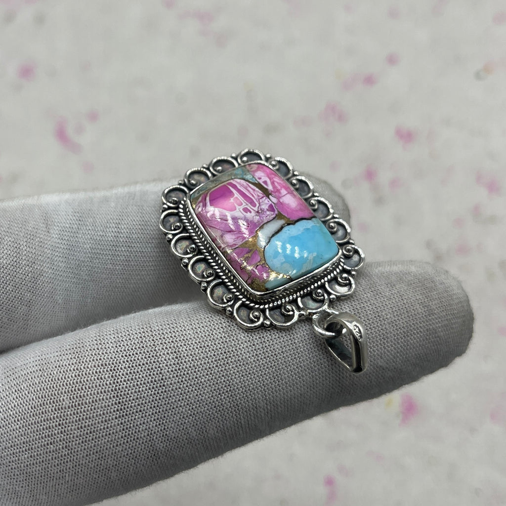 Cotton Candy Turquoise 925 Sterling Silver Pendant – Artisan Boho Southwestern Style Jewelry