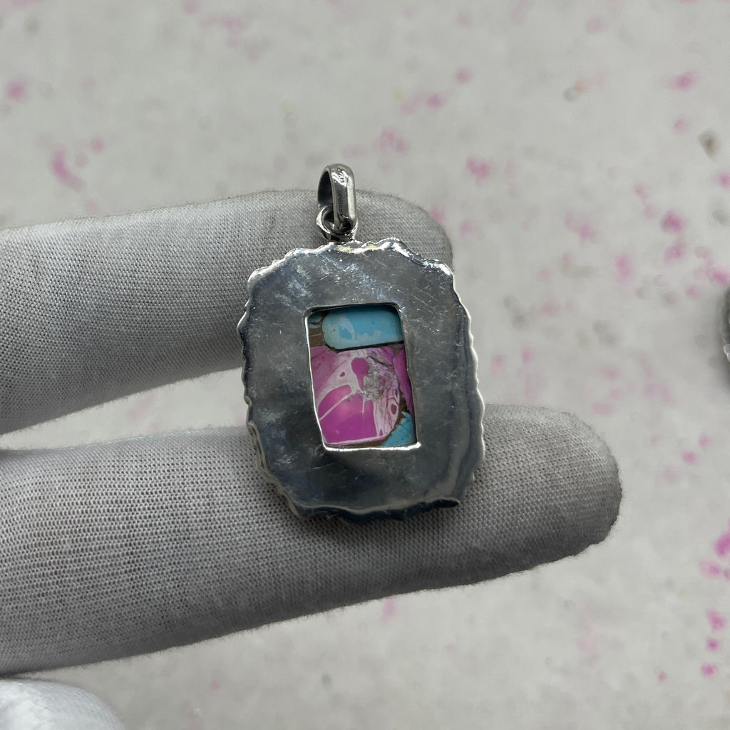 Cotton Candy Turquoise 925 Sterling Silver Pendant – Artisan Boho Southwestern Style Jewelry