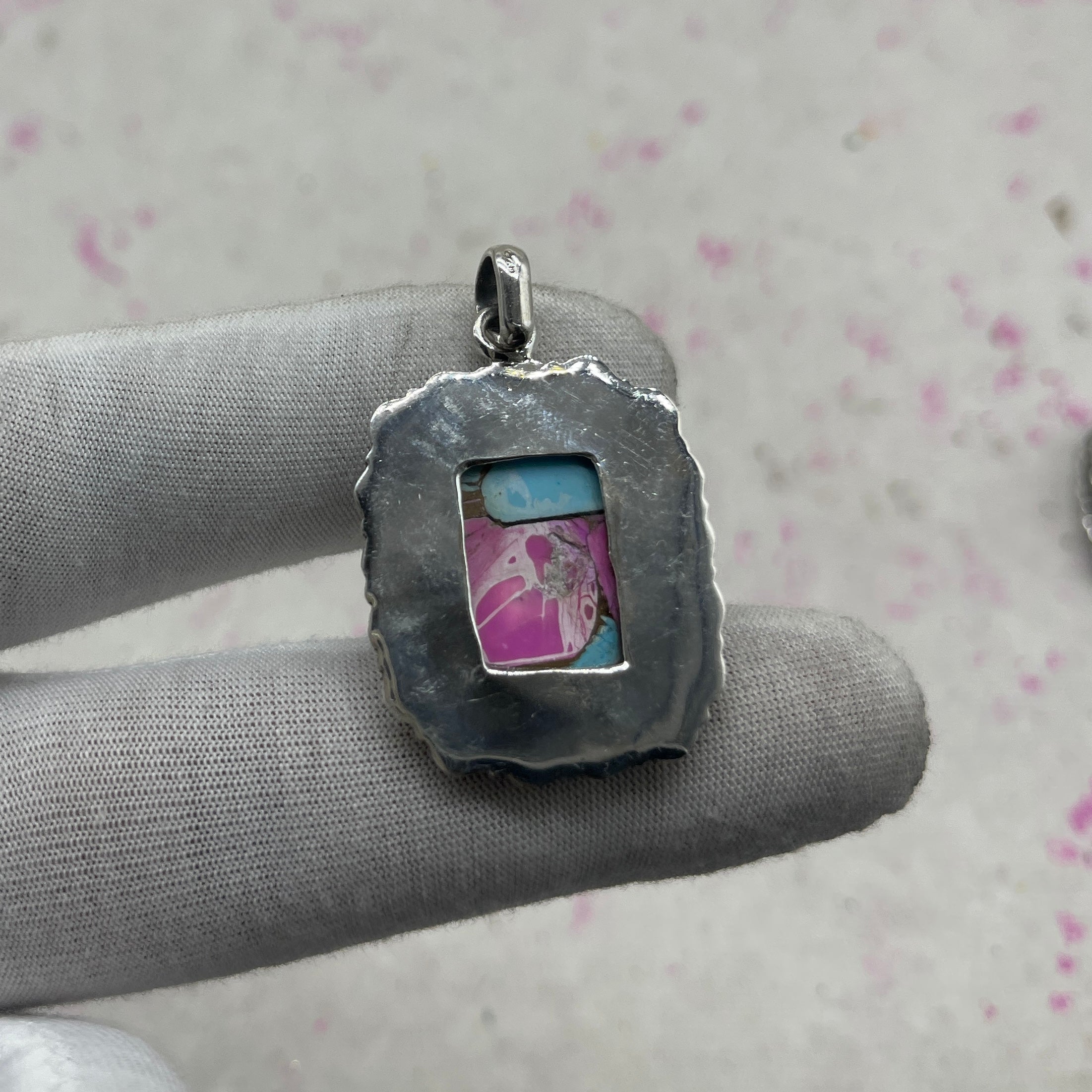 Cotton Candy Turquoise 925 Sterling Silver Pendant – Artisan Boho Southwestern Style Jewelry