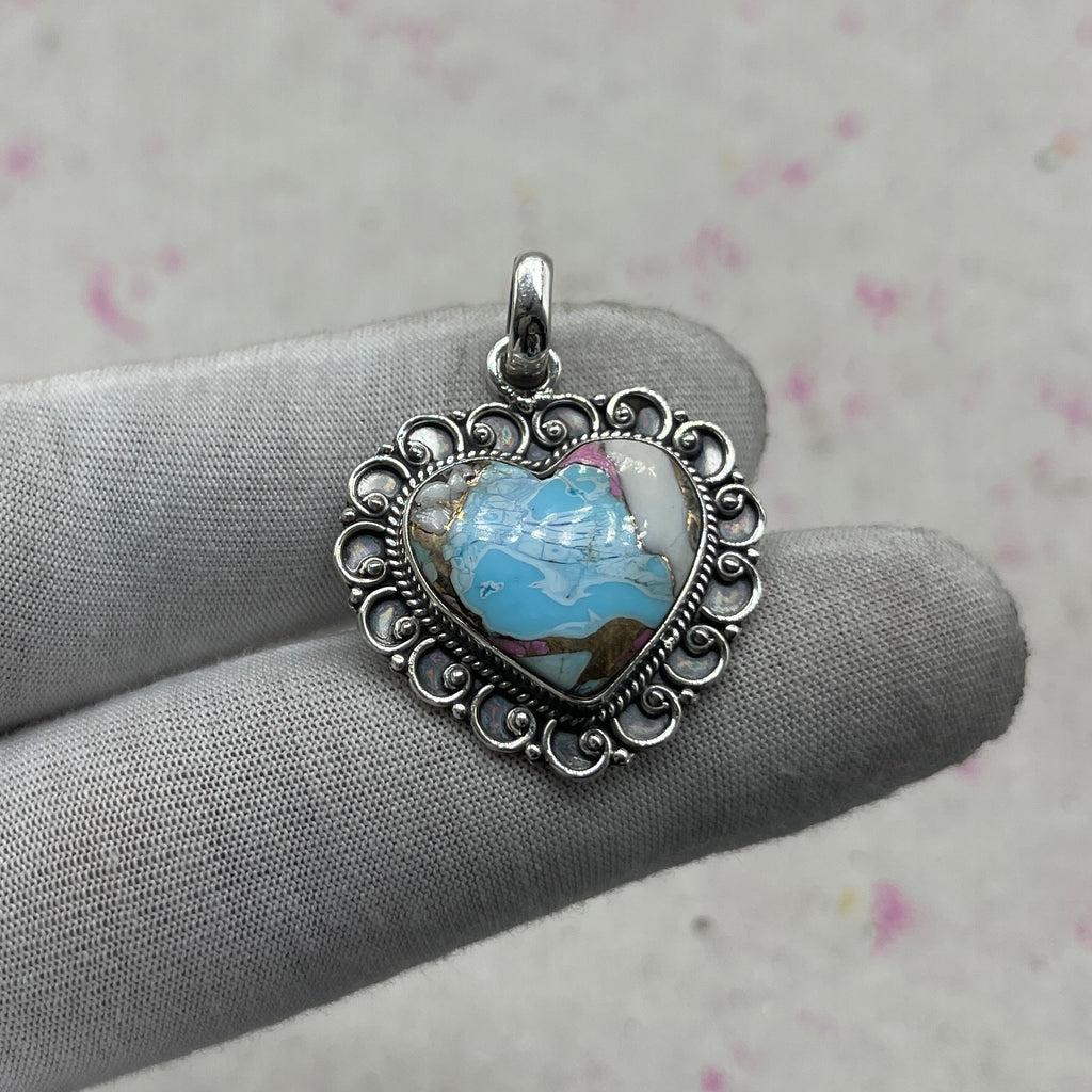 Cotton Candy Turquoise 925 Sterling Silver Pendant – Southwestern Style Pendant