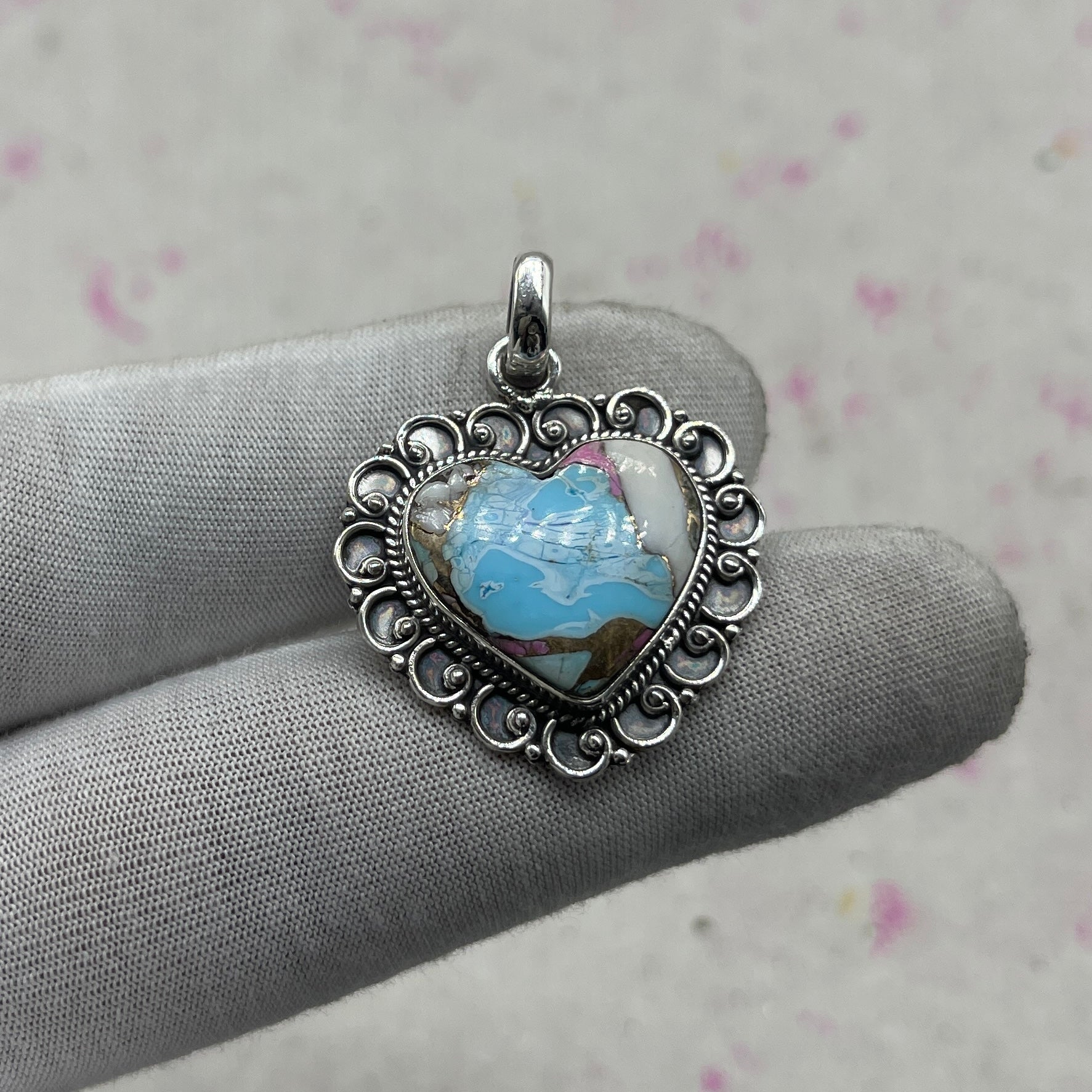 Cotton Candy Turquoise 925 Sterling Silver Pendant – Southwestern Style Pendant