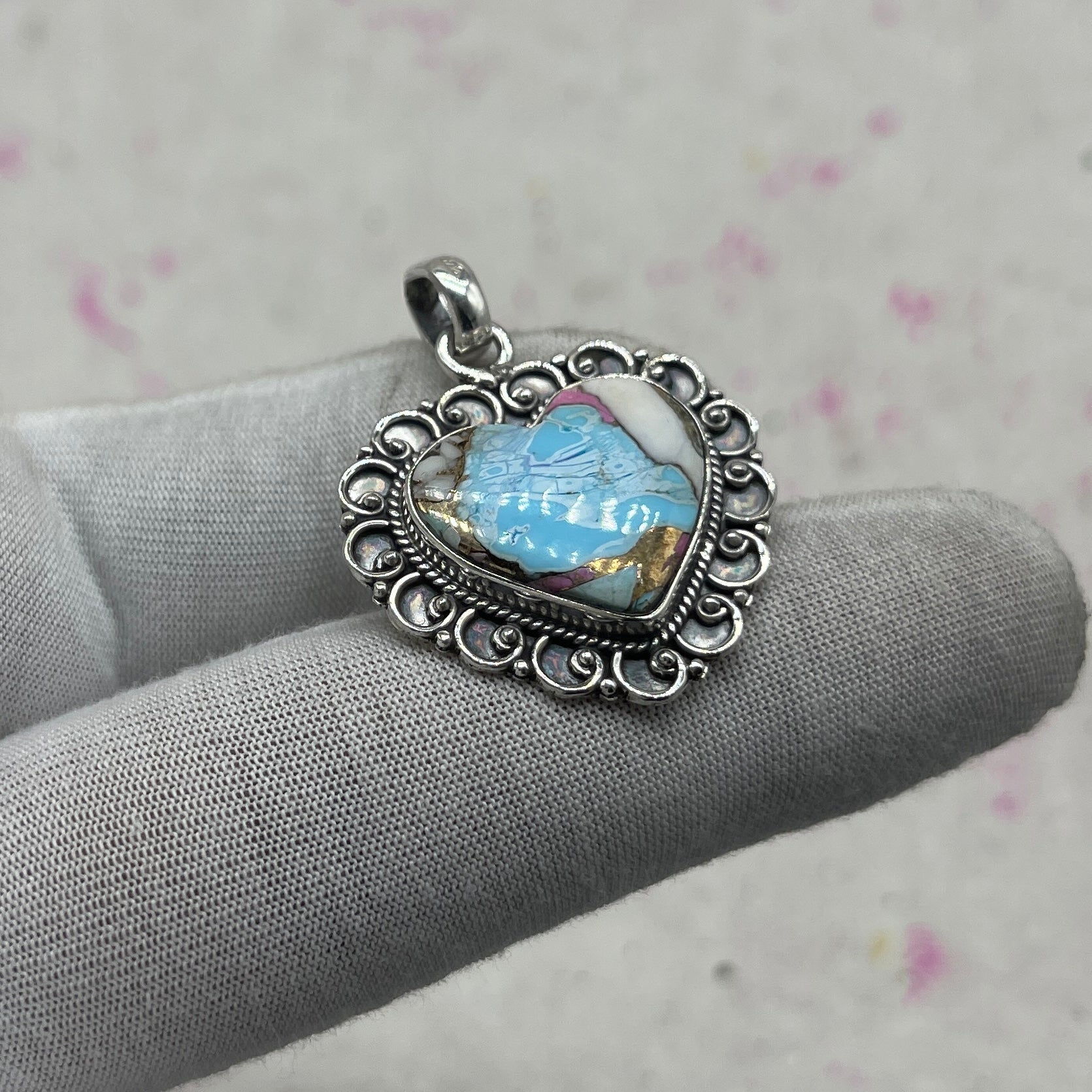 Cotton Candy Turquoise 925 Sterling Silver Pendant – Southwestern Style Pendant