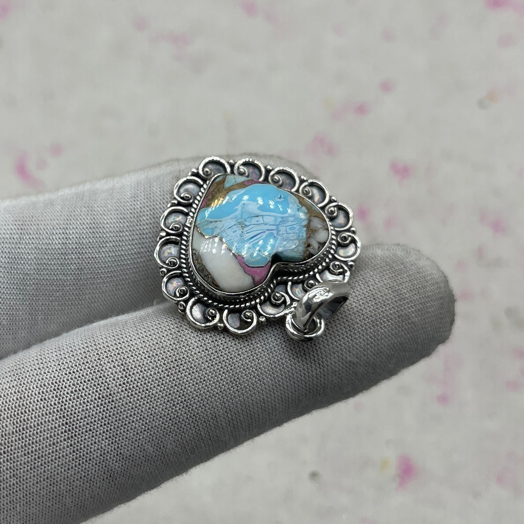 Cotton Candy Turquoise 925 Sterling Silver Pendant – Southwestern Style Pendant
