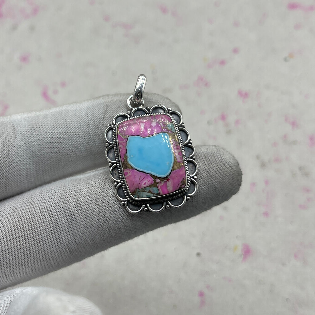 Cotton Candy Turquoise 925 Sterling Silver Pendant – Handmade Designer Festival Jewelry