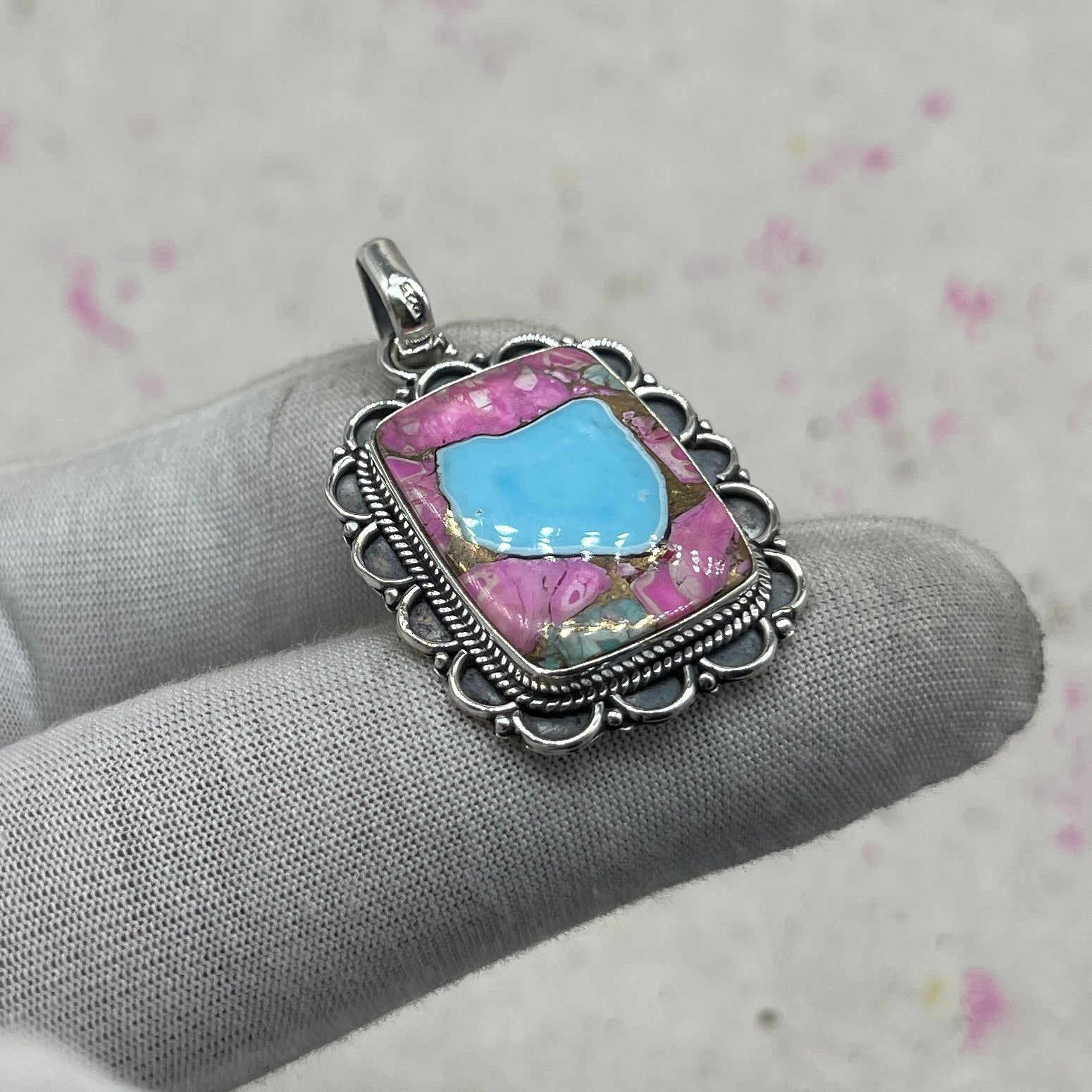 Cotton Candy Turquoise 925 Sterling Silver Pendant – Handmade Designer Festival Jewelry